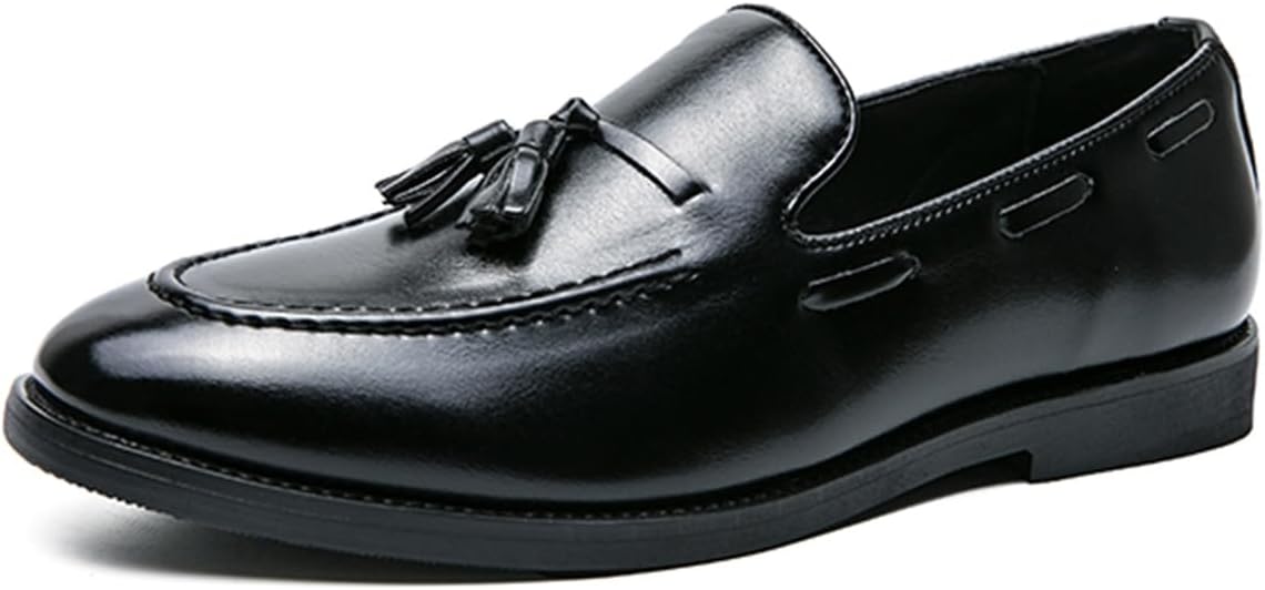 

Мужские лоферы с кисточками из натуральной кожи, без застежек, с круглым носком, нескользящие, легкие, дышащие, повседневные туфли для бизнеса, вождения, отдыха, вечеринок, свадеб и работы Tixewsjh, черный