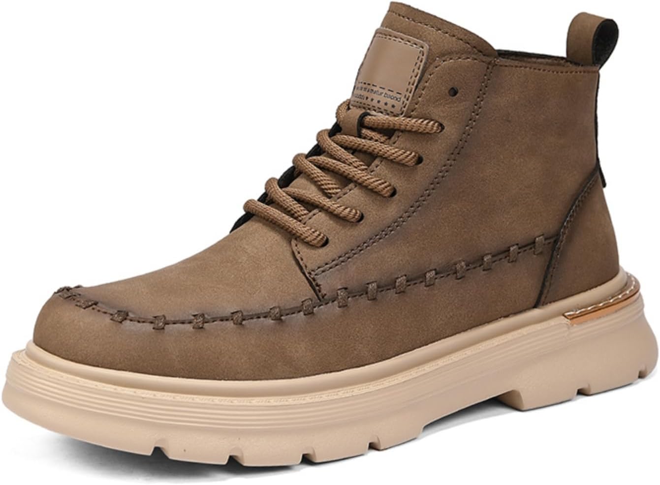 

Мужские кожаные ботинки на шнуровке с боковой молнией, декоративной прошивкой и противоскользящей резиновой подошвой для повседневной носки (коричневый/черный) Kelibasi