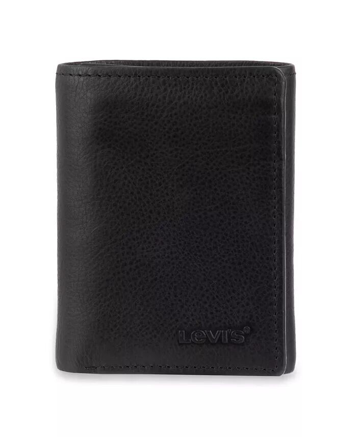 

Мужской кошелек из натуральной кожи с RFID-меткой, тройного сложения, со скрытым карманом на молнии Levi's