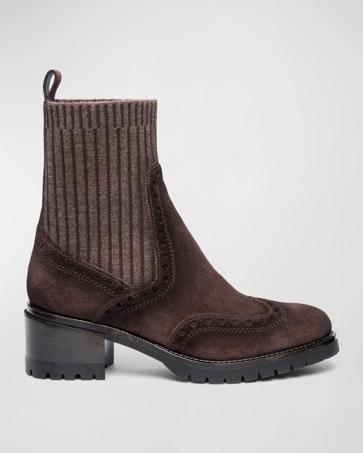 Трикотажные замшевые ботильоны Ferret в стиле броги Santoni, цвет Brown