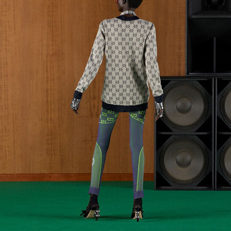 Кардиган Gucci GG cotton jacquard cardigan 'Ivory Blue', бежевый — фото 3