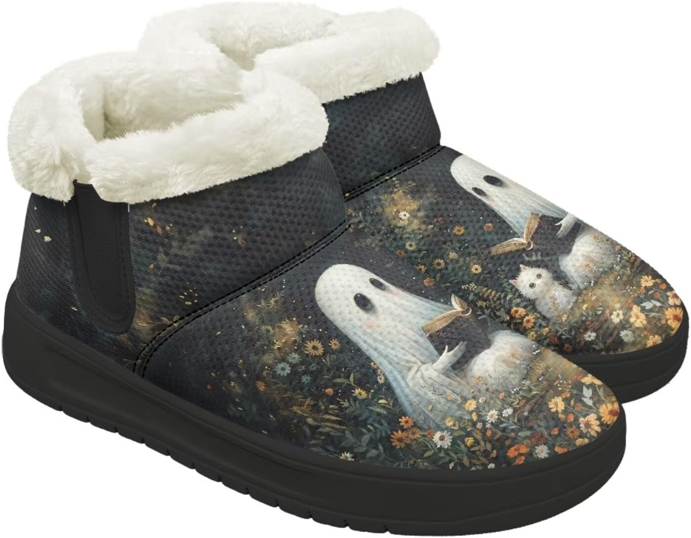 

Зимние ботинки Forchrinse для женщин и мужчин, с меховой подкладкой, для ходьбы на улице, короткие, с теплой подошвой и противоскользящей стелькой, Halloween Ghost Print