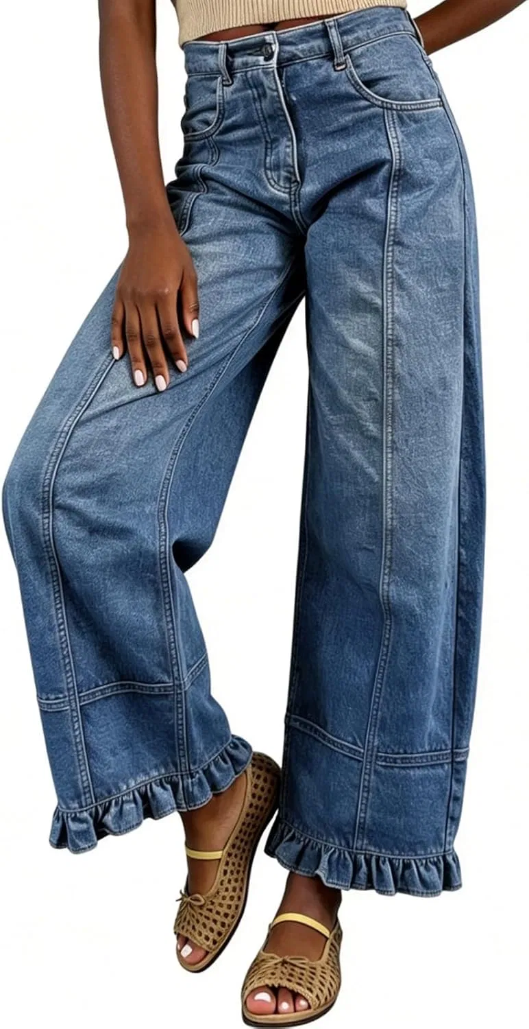 Джинсы с заплатками и оборками, Barrel Jeans, синий — фото 3