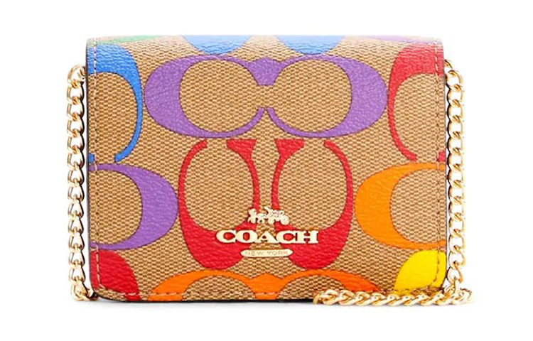 

COACH Кожаная цепная сумка через плечо кросс-боди клатч мини-кошелек женский хаки