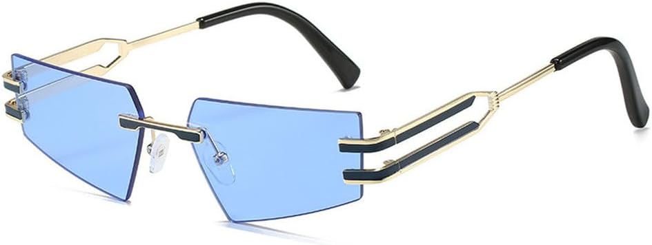 

Ретро-солнцезащитные очки без оправы для женщин и мужчин в стиле панк с металлическим покрытием, женские очки без оправы с защитой от УФ-излучения UV400, модные очки TKKTLLT, C3gold-blue