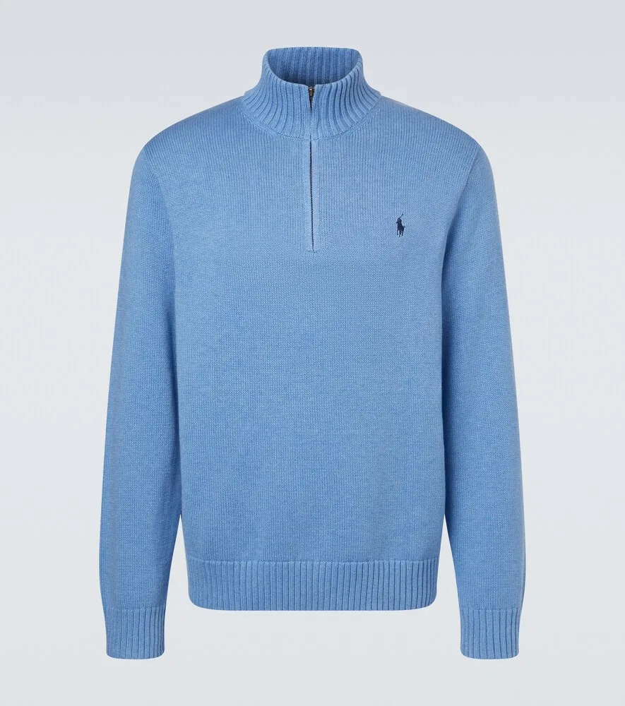 Хлопковый свитер с застежкой-молнией до середины груди Polo Ralph Lauren, синий