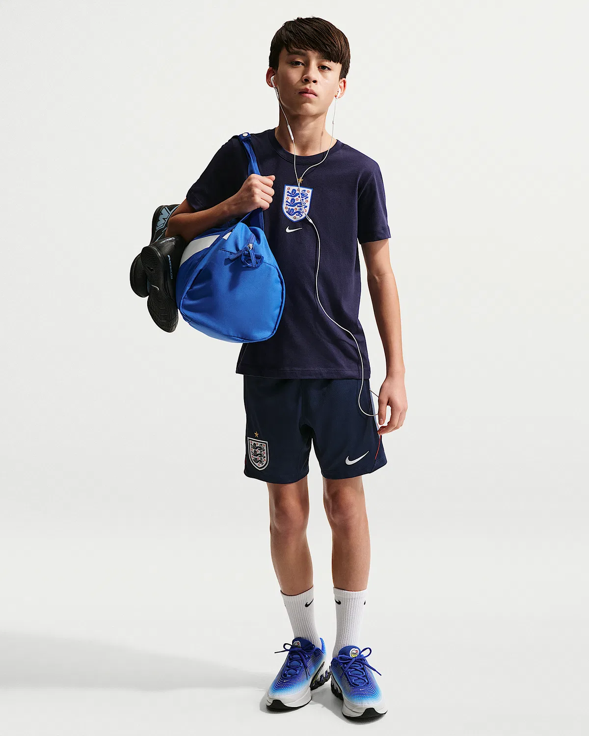 Большие детские шорты Nike Dri-FIT Soccer Knit Shorts England Strike, Obsidian/Speed Red/Work Blue/White