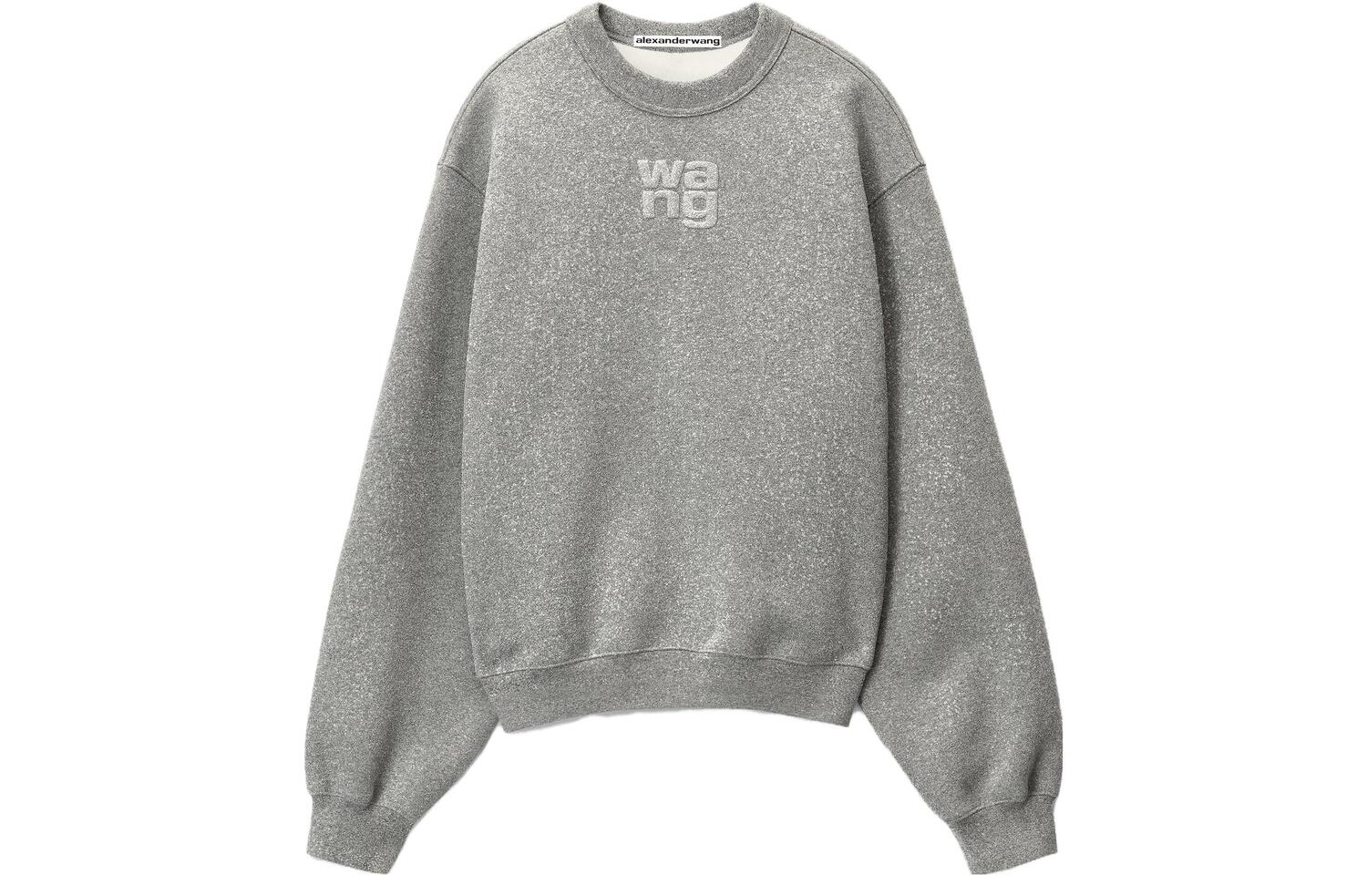 Свитер с пайетками и логотипом в стиле терри Alexander Wang, серый — фото 2