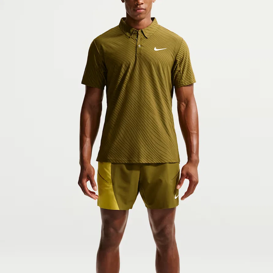 Теннисное поло Nike Court Slam Dri-FIT ADV оливково-белое — фото 3