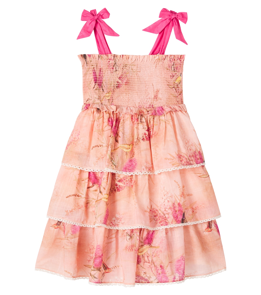 

Каскадский цветочный платье из хлопка с присборенной отделкой Zimmermann Kids, Pink Botanical Floral
