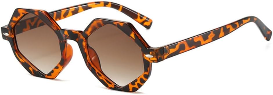 

Солнцезащитные очки LVTFCO Retro Polygon Jelly Tea для женщин, модные градиентные очки с защитой от УФ-излучения UV400 для мужчин, солнцезащитные очки с заклепками, Leopard Tea Gradient