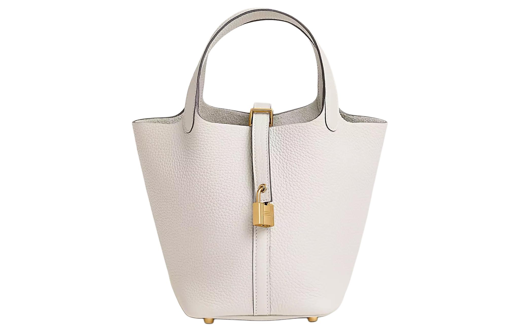 

HERMES Сумка Picotin Lock из кожи Clemence светло-серого цвета