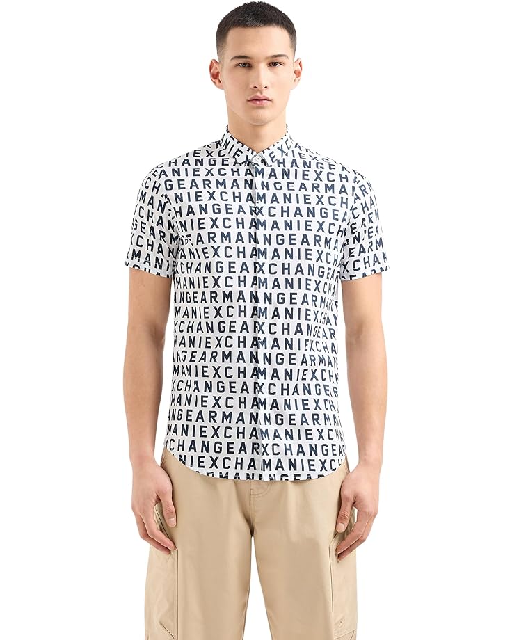 

Рубашка Armani Exchange Slim Fit Short Sleeve AX Text Print Button-Down, цвет White Ext. Logo