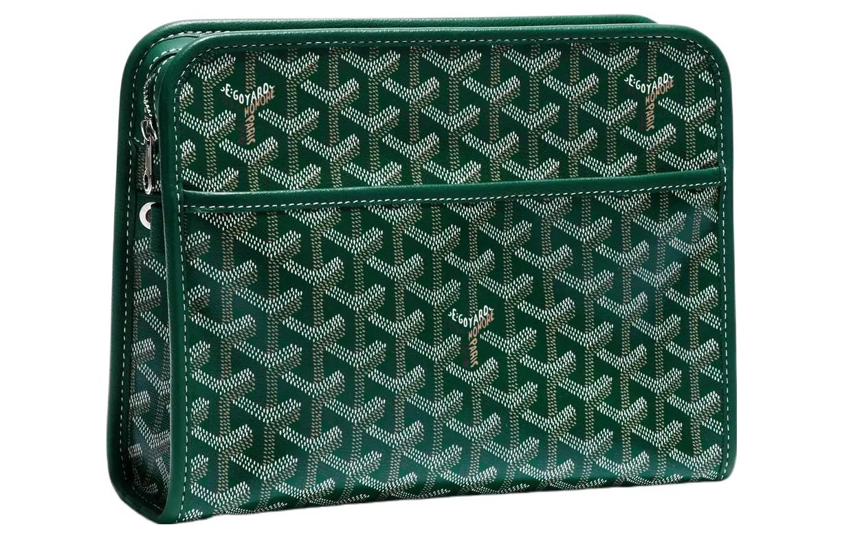 

JOUVENCE Canvas With Leather Travel Storage Bag Clutch Toiletry Bag Medium Unisex Green GOYARD, Set (Bag+Dust Bag)
