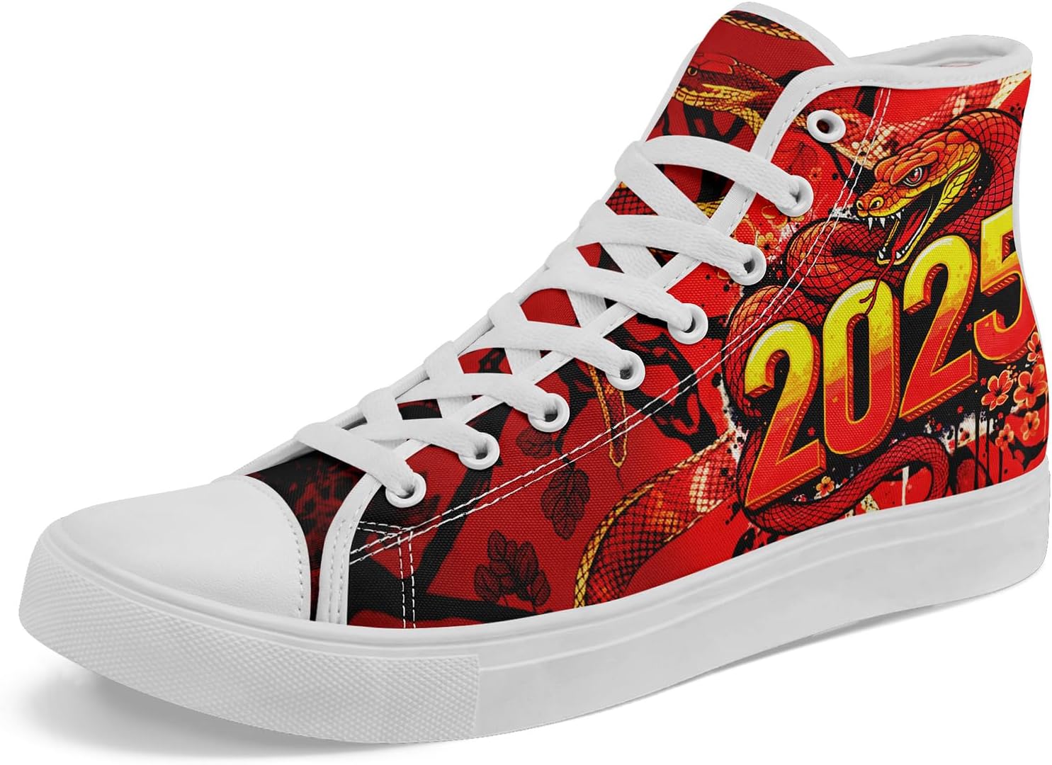 

Унисекс высокие кеды с принтом под змею из текстиля, легкие шнурованные обувь для прогулок, активного отдыха и повседневной носки Awsole, белый/красный