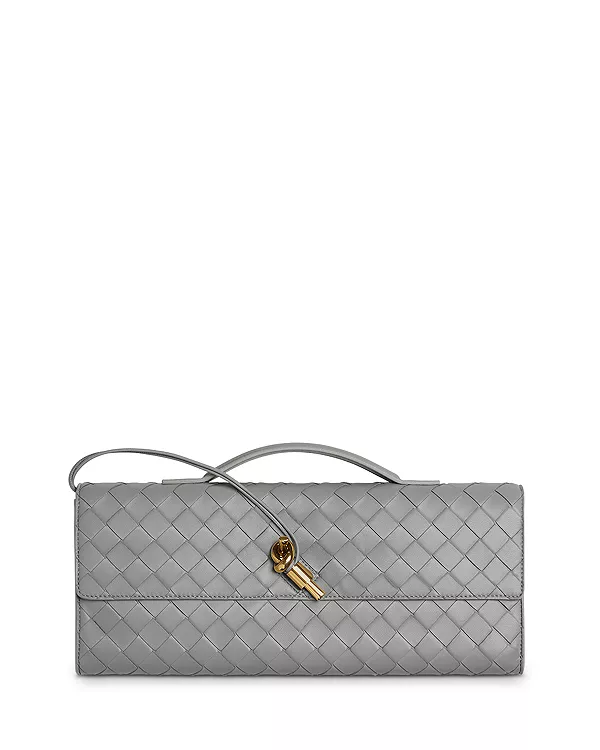 

Кожаный клатч Andiamo intrecciato Bottega Veneta, серый
