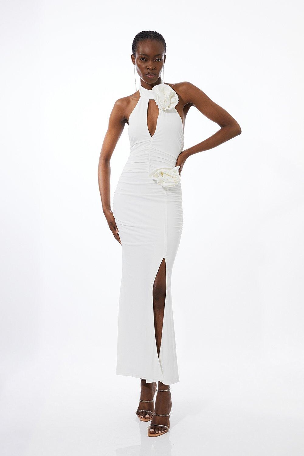 

Платье макси из джерси с розочкой и драпировкой Petite Karen Millen, белый