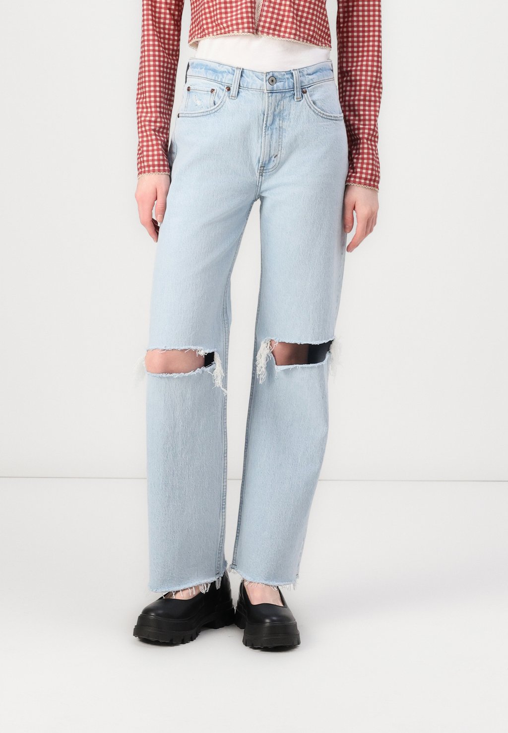 

Джинсы прямого покроя JAN LIGHT KNEE DESTROY RAW HEM Abercrombie & Fitch, деним