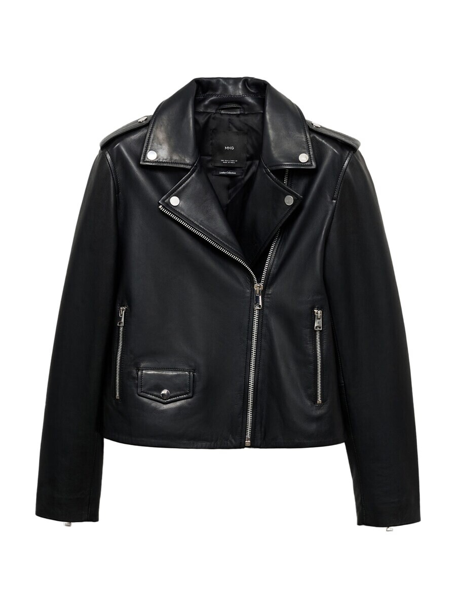 

Кожаная куртка MANGO Between-Season Jacket PERFECT, черный