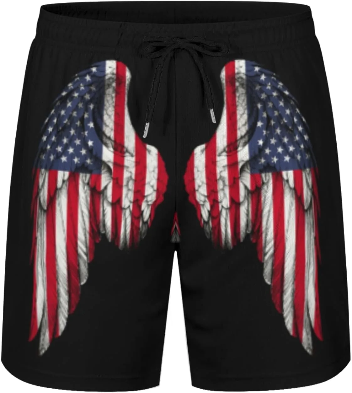 Плавки Wings American and America USA Flag с сетчатой ​​подкладкой, быстросохнущие, на завязках, с карманами, мужские Generic, черный