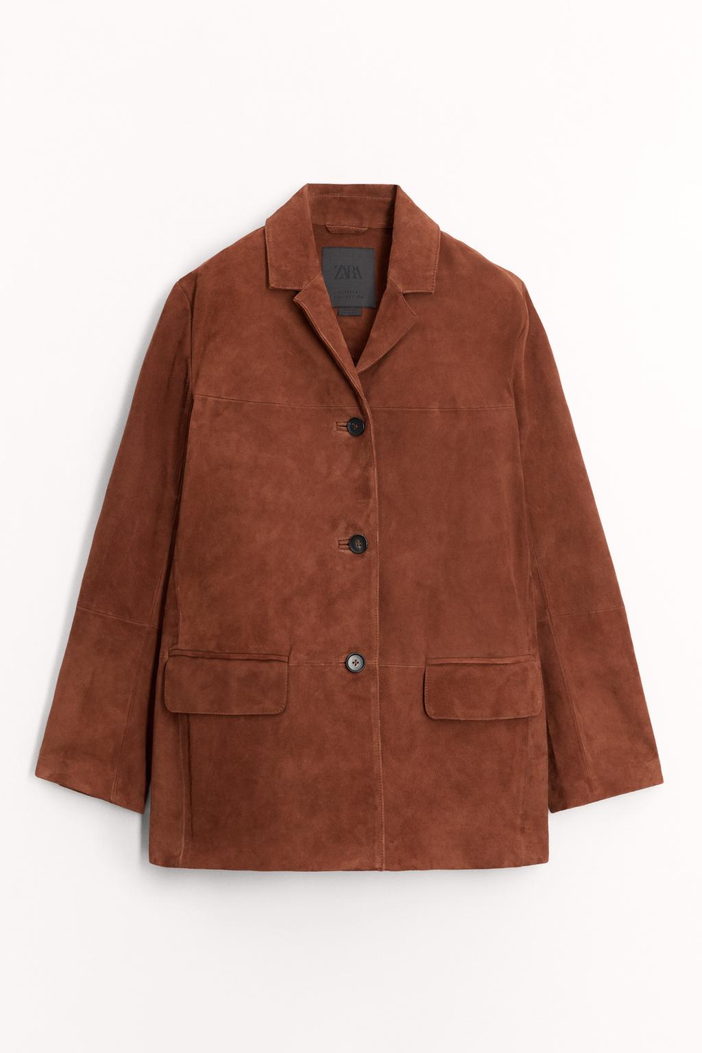 

Блейзер из 100% замши ZARA, коричневый