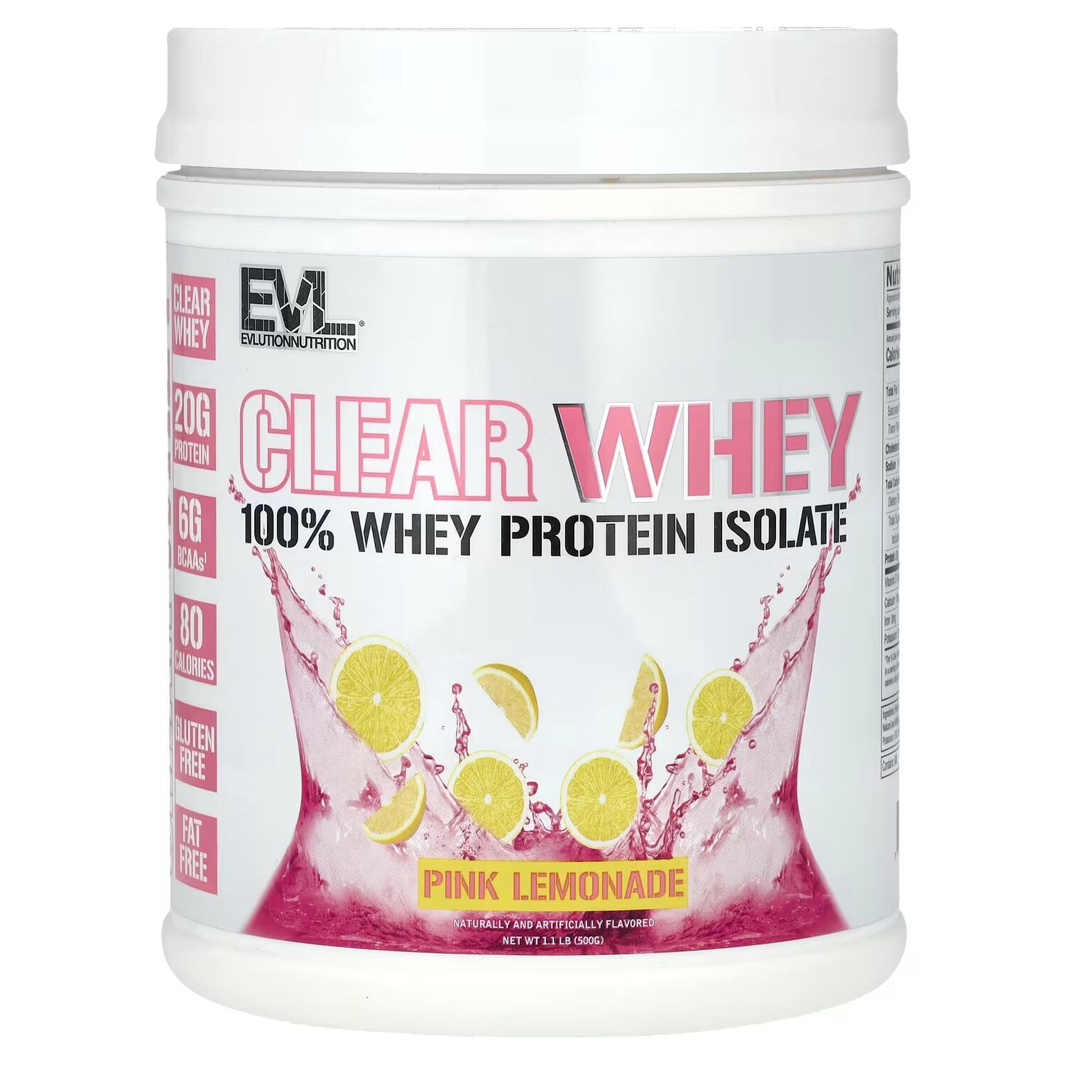 

Clear Whey, 100% Изолят сывороточного протеина, розовый лимонад, 1,1 фунта (500 г) Evlution Nutrition
