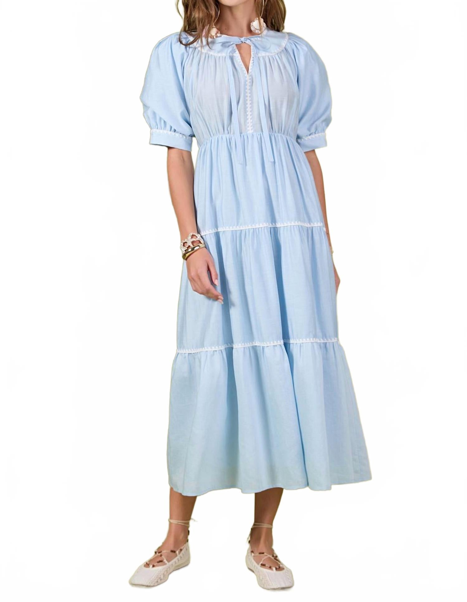 

English Factory Платье миди с вышивкой, нежно-голубого цвета