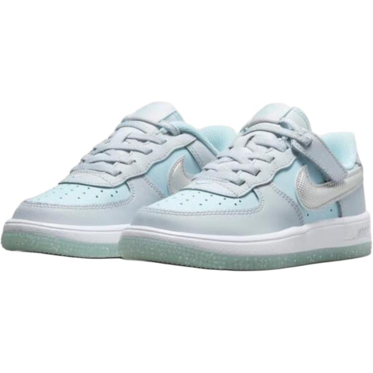 Nike Air Force 1 Устойчивые к истиранию низкие детские скейтбординговые кроссовки серый для детей 3-7 лет, серый/зеленый/серебристый — фото 3