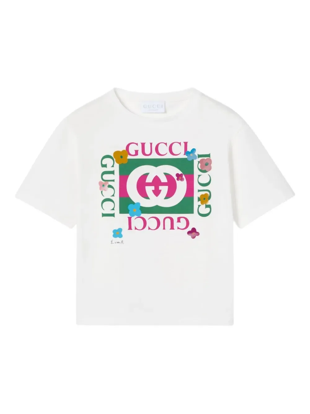 Футболка с цветочным принтом и логотипом Gucci Kids, белый