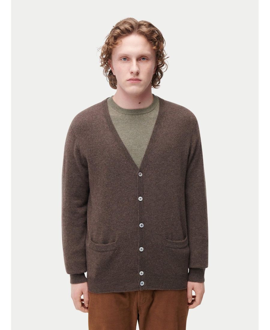 

Мужской кардиган с V-образным вырезом и пуговицами Gobi Cashmere, Brown-slate black