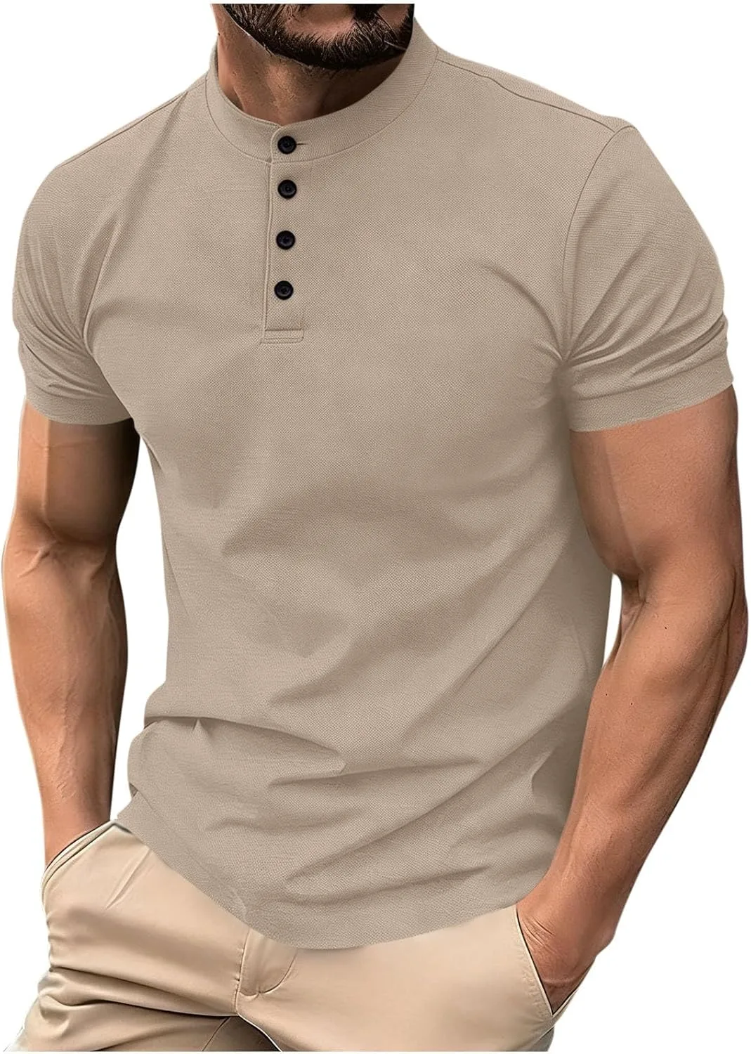 

Мужская футболка Slim Henley с коротким рукавом и полузастежкой