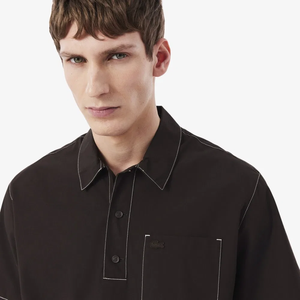 Мужская рубашка-пуловер с белой строчкой коричневая от Lacoste — фото 2