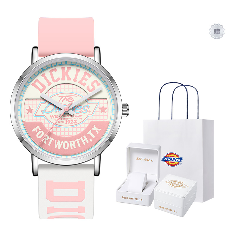 

Часы наручные кварцевые силиконовый ремешок розовый циферблат женские Dickies