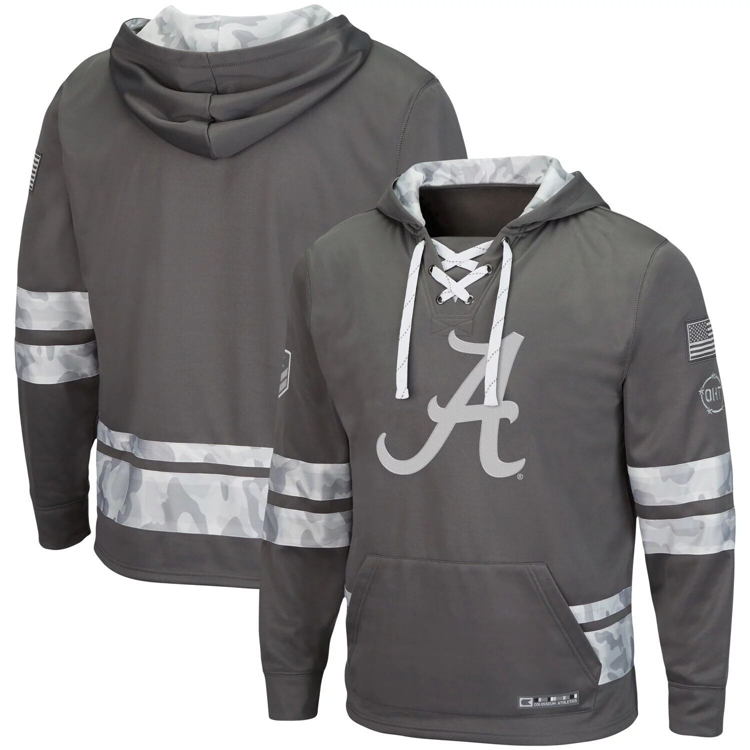 

Мужской серый пуловер на шнуровке с капюшоном Alabama Crimson Tide OHT в стиле милитари Colosseum