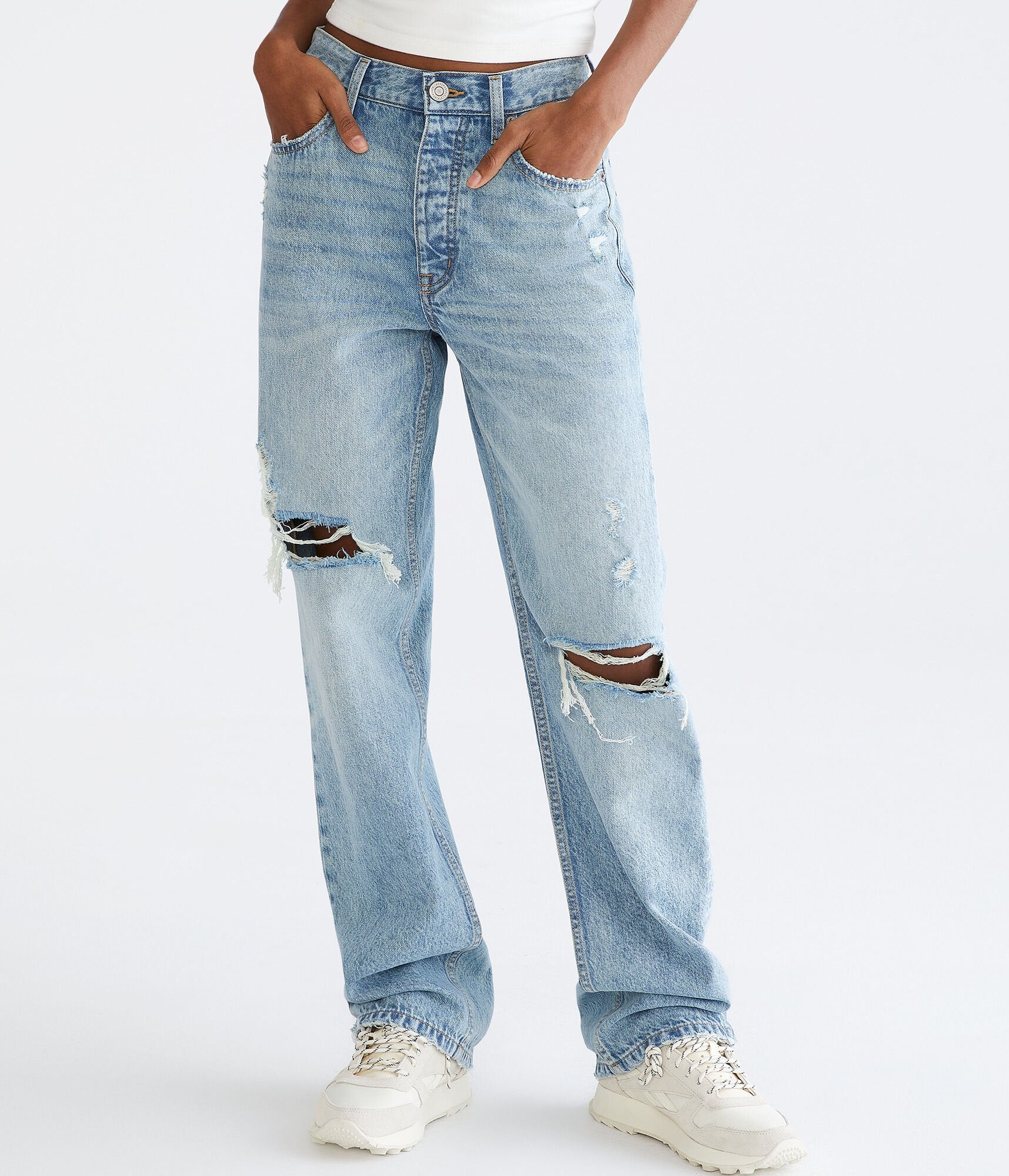 

Aeropostale Мешковатые джинсы с высокой посадкой, цвет medium wash