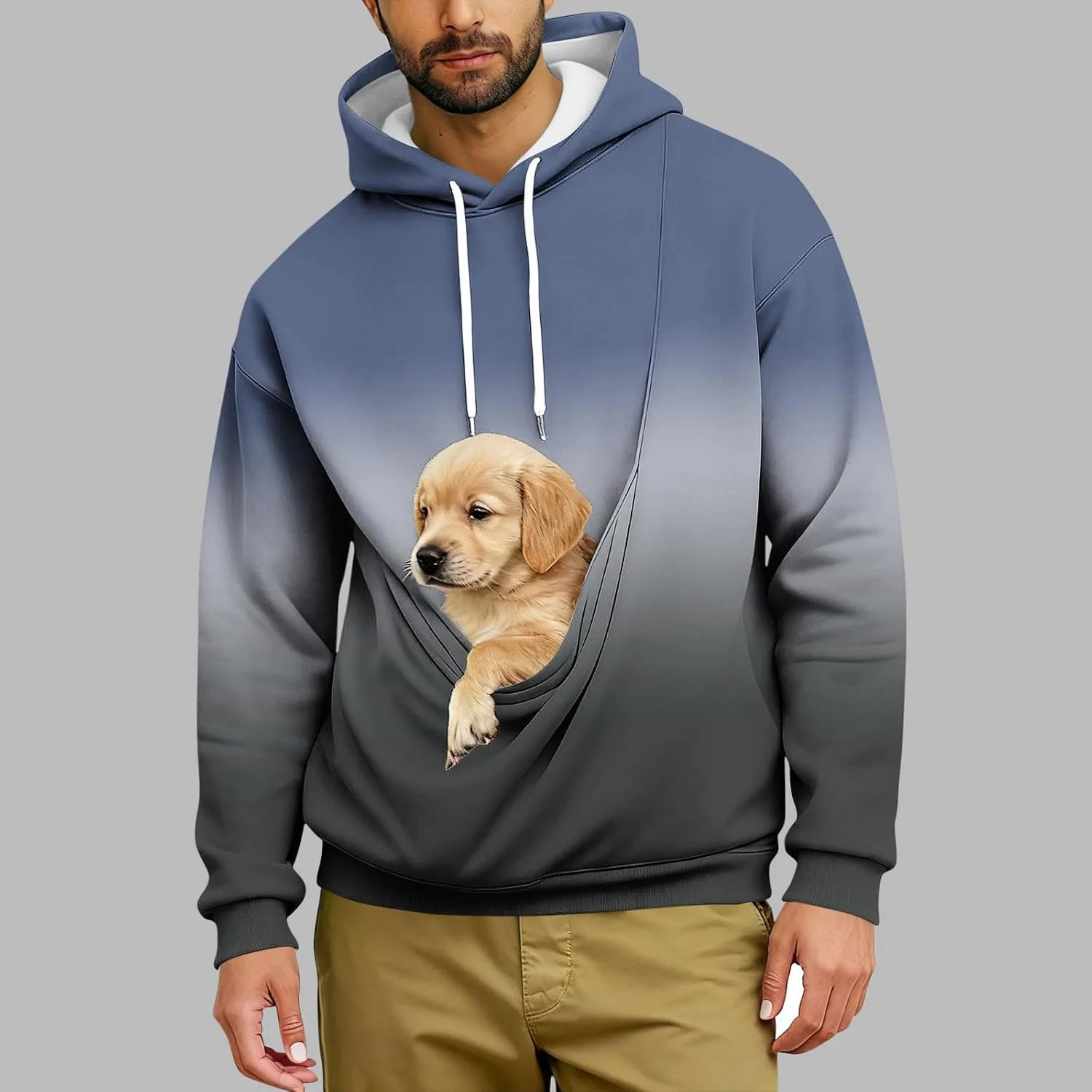 Толстовка с капюшоном-переноской для питомца, Long Sleeve Fleece, Gradient Print, Unisex — фото 2