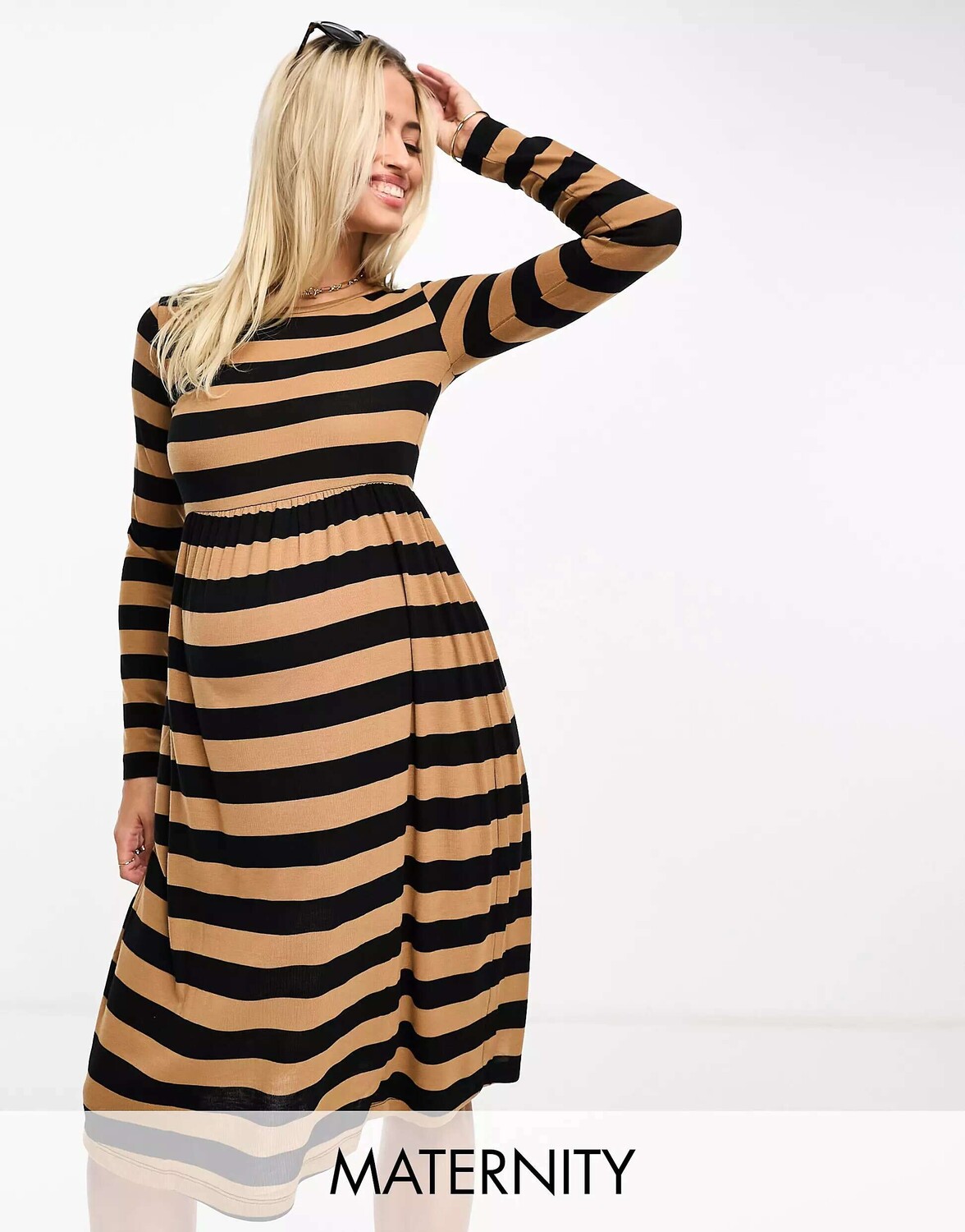 

Мини-платье с длинными рукавами Mamalicious Maternity в черную полоску Mama.licious