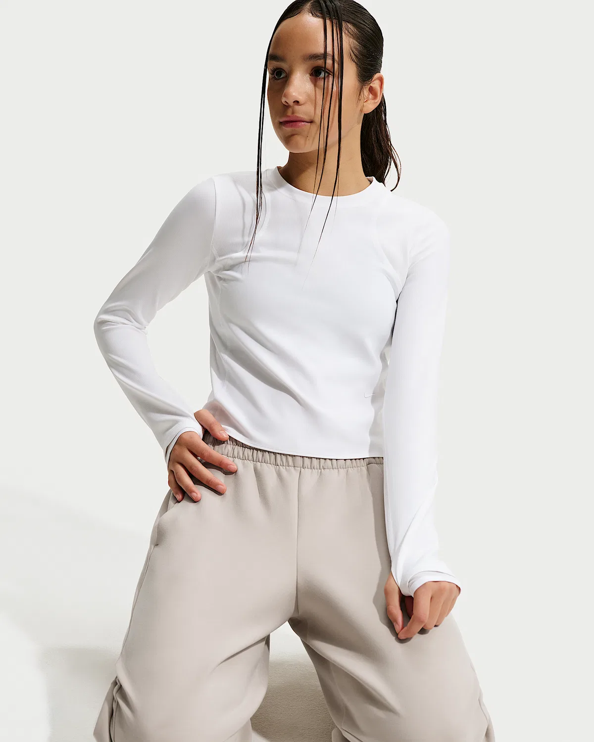 Детская футболка Nike MAVN Dri-FIT Ribbed с длинным рукавом, White/White/White — фото 3