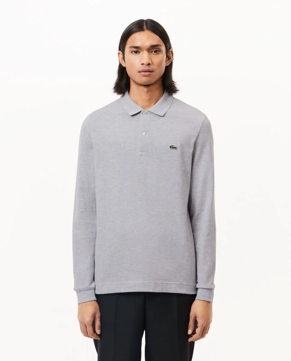

Мужская поло приталенного кроя из пике с длинным рукавом Lacoste, светло-серый