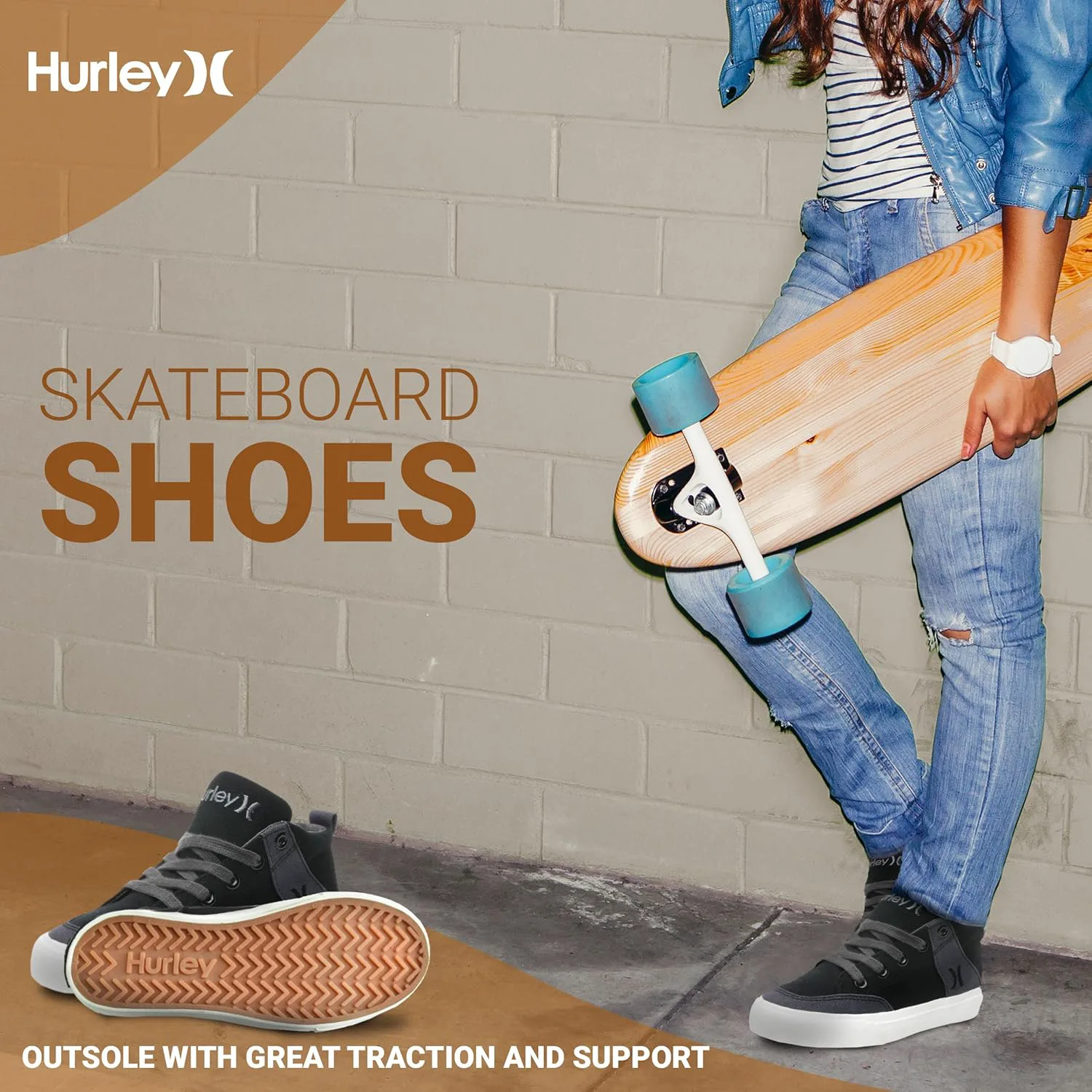 Детские высокие скейтбордные кроссовки Hurley Roddy, спортивная обувь для мальчиков и девочек, серый — фото 4