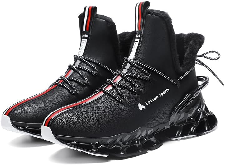 

Мужские зимние ботинки LHYXU с узором, утепленные мехом, на шнуровке, высокие ботинки, спортивные повседневные водонепроницаемые хлопковые туфли, черный