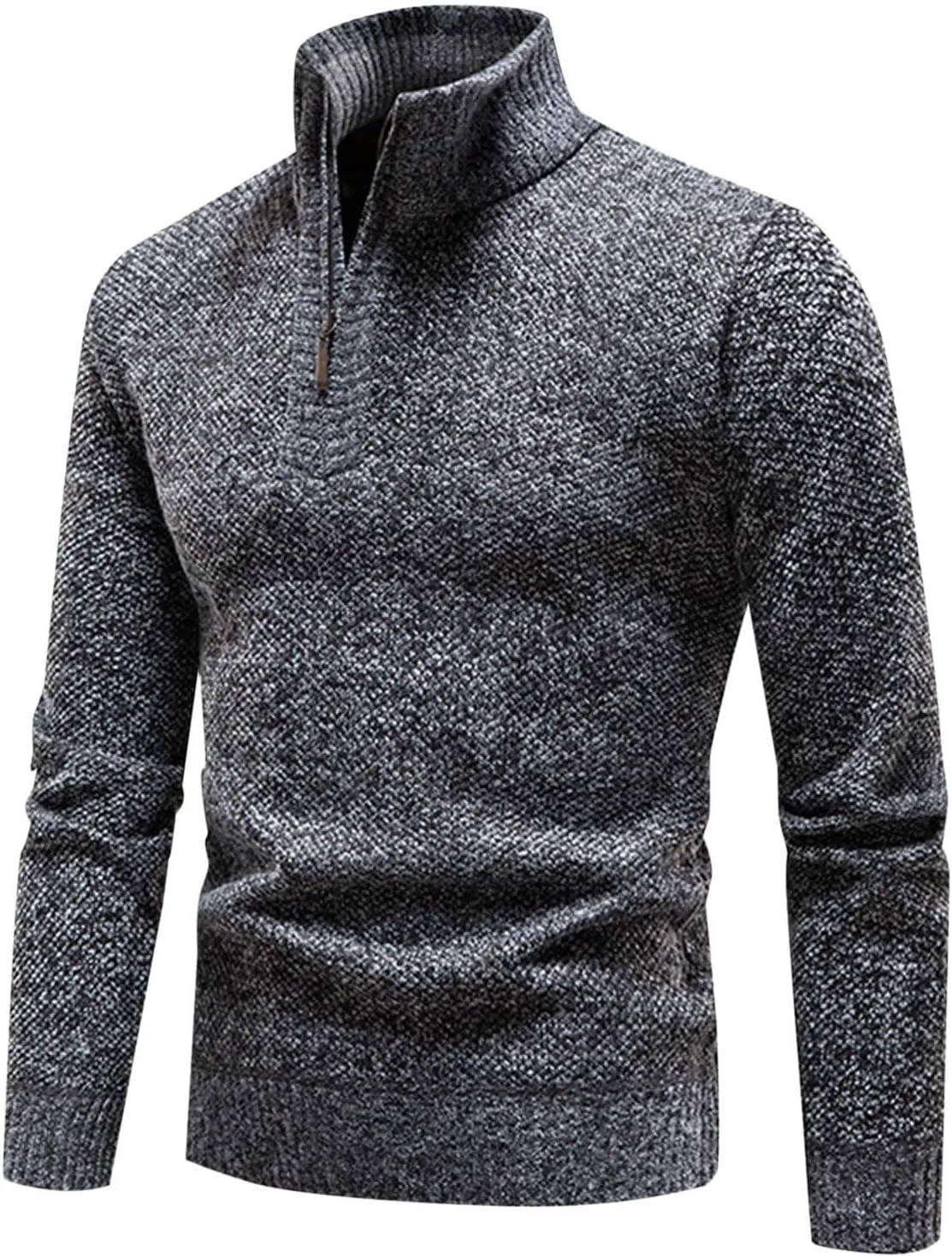 Мужской свитер с четвертью молнии Slim Fit, длинный рукав, вязаный, текстурированный, с высоким воротником