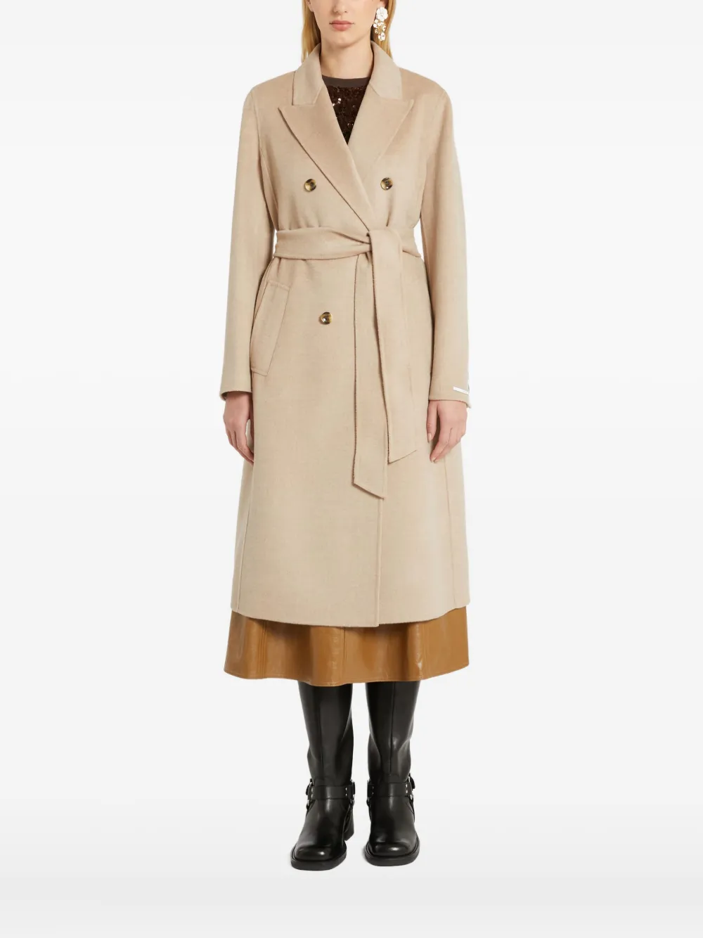 

Двубортное пальто с поясом Marella, нейтральный