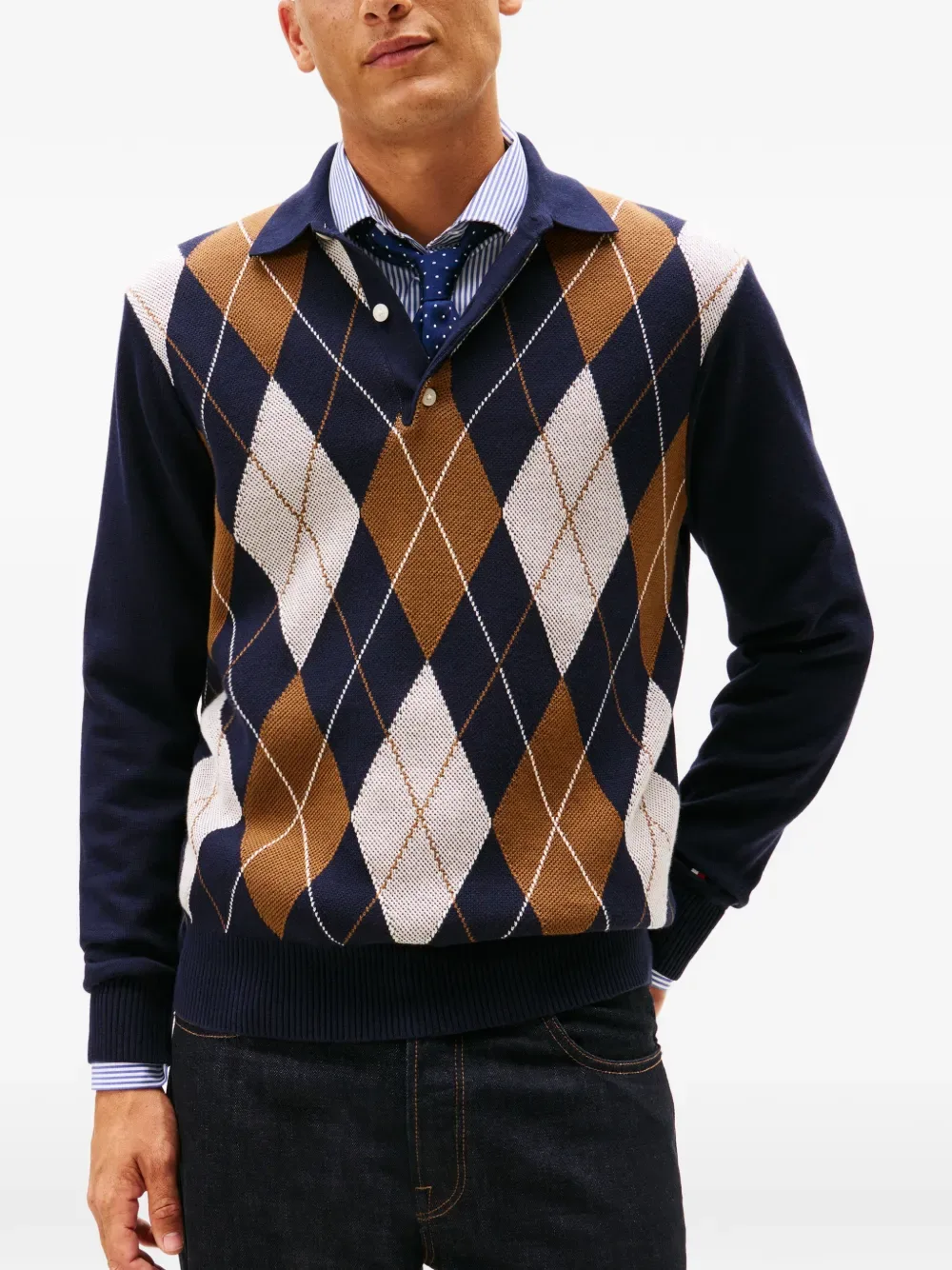 Поло с ромбовидным узором и воротником Tommy Hilfiger, синий — фото 4