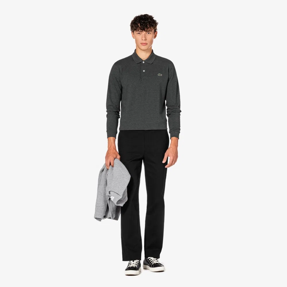 Футболка-поло Lacoste French Regular Fit Basic мужская с длинным рукавом, серый — фото 4