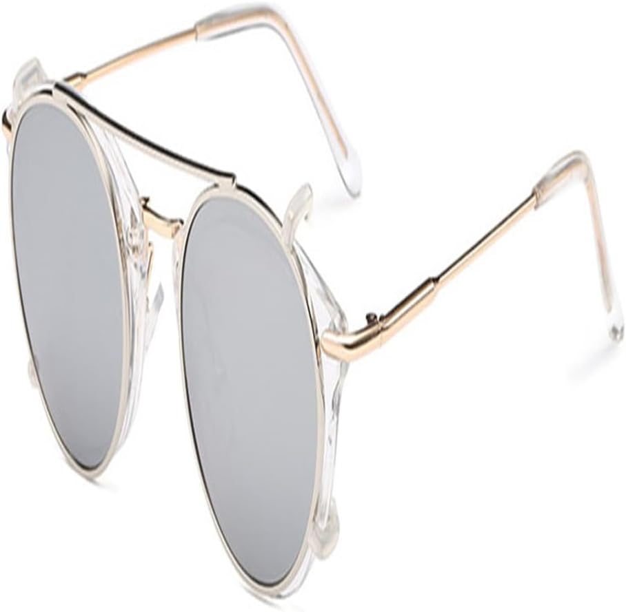 

Ретро женские солнцезащитные очки в стиле стимпанк с откидными линзами и съемными линзами, модные мужские круглые панк-очки с защитой от УФ-излучения UV400 KTUCN, Transparent Silver
