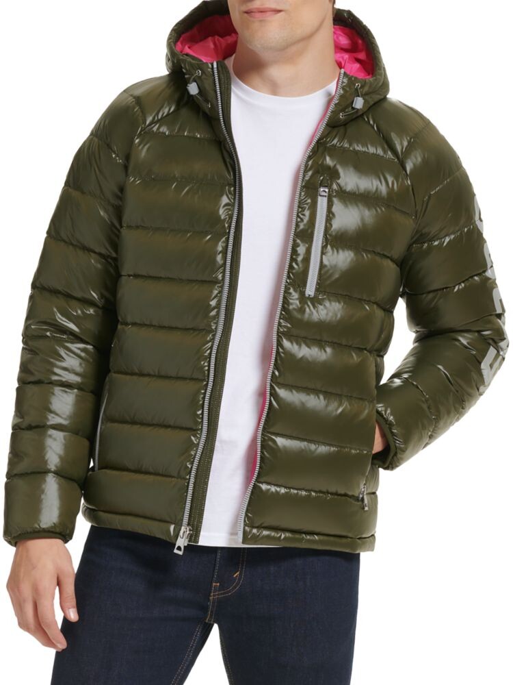 

Пуховик с логотипом и капюшоном Guess, цвет Army Green