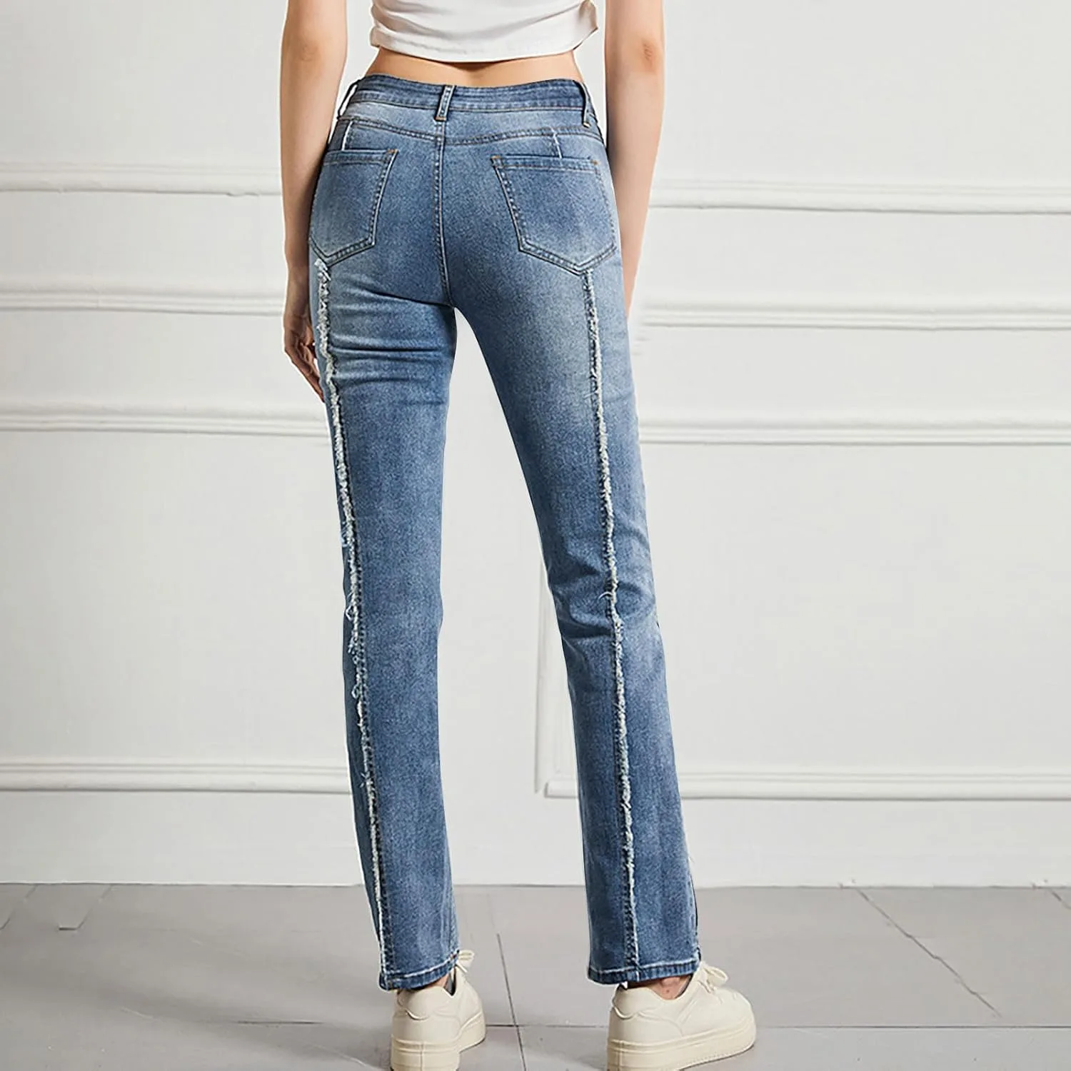 Женские джинсы High WAIS Flare Jean с эффектом стретч и потертостями — фото 3