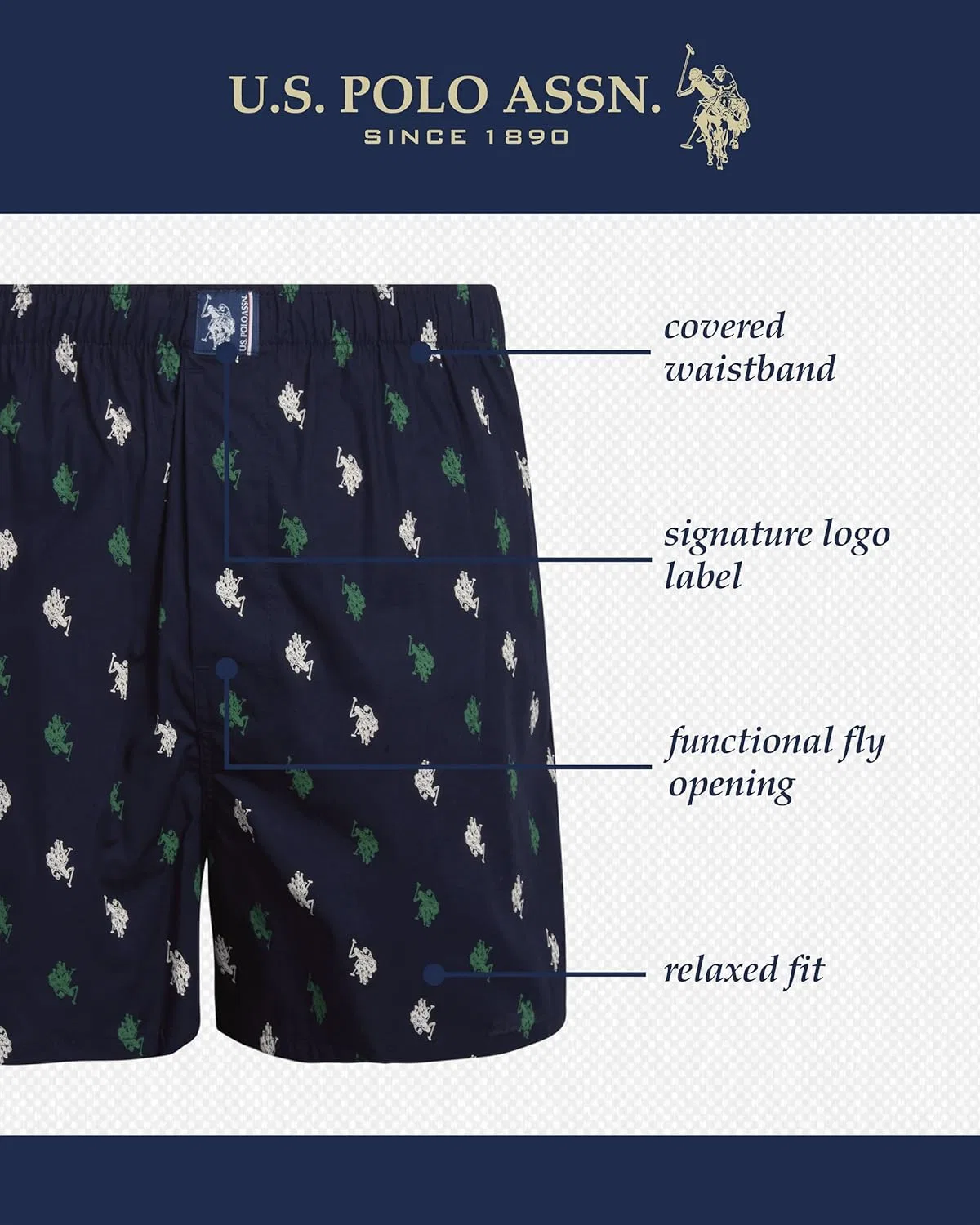 Боксеры U.S. Polo Assn., Плед/Темно-синий/Темно-синий принт — фото 2
