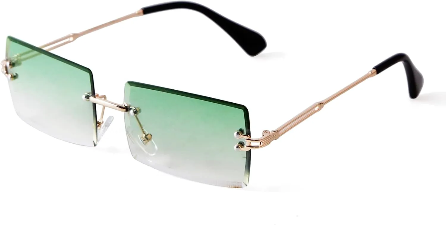 

Солнцезащитные очки ADE WU в винтажном стиле без оправы для женщин и мужчин, модные в 90-х, прямоугольные, тонированные, унисекс, стильные, Gold Frame Green Lens